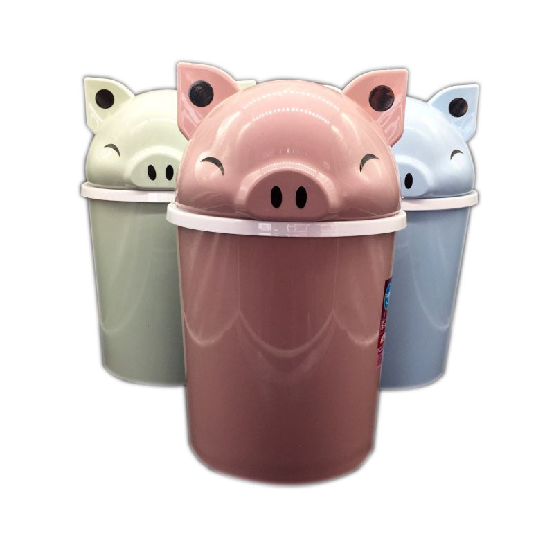 Flip cartoon trash can Pig head trash can Kitchen living room Bedroom with lid sanitary bucket Large trash can full figure