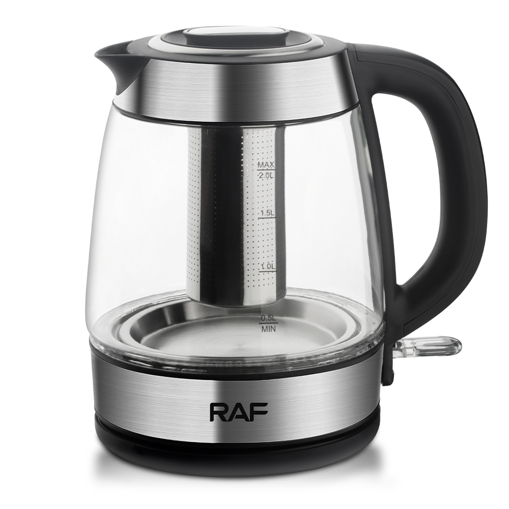 RAF European standard cross-border transparent glass 2L electric kettle with automatic large-capacity multi-functional kettle overheat protection Specification drawing