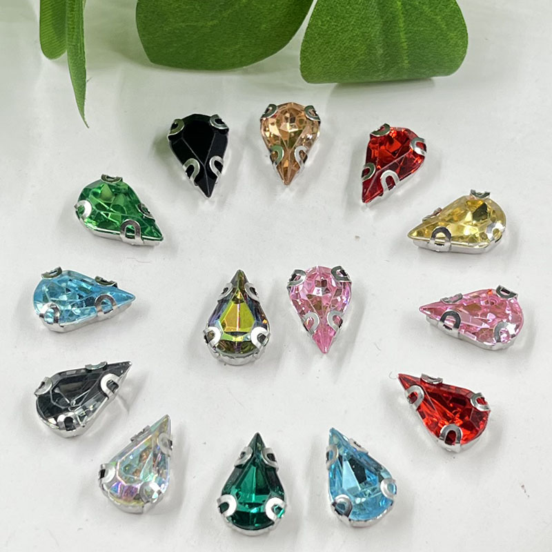8*13mm水滴亚克力爪钻 D形四角仿勾手缝钻 diy鞋包服饰饰品配件