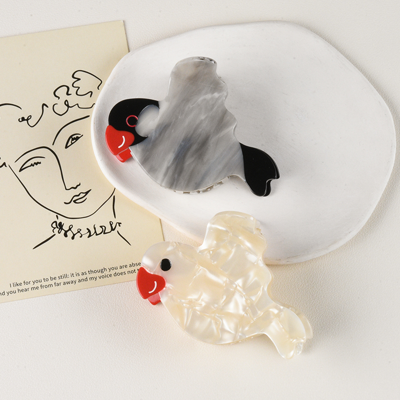 【 Source factory 】 Wenbird good top! White gray Wenbird acetic acid clip Original design cute animal Peace pigeon clip medium size back head shark clip ponytail hair clip women's clip Specification drawing