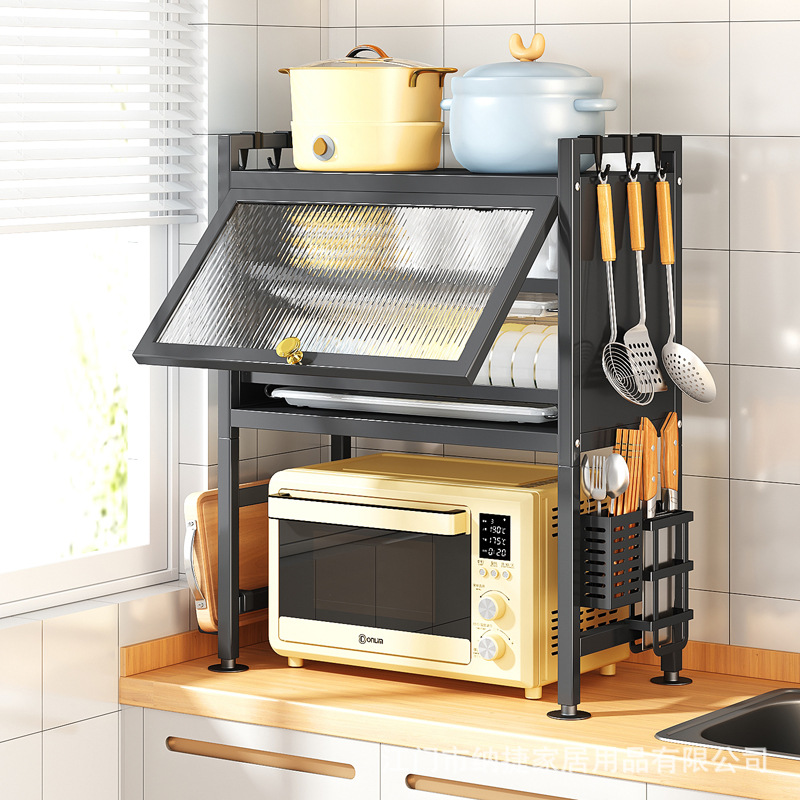 Kitchen with cabinet doors, microwave oven shelf, countertop, multi-functional seasoning rack, dish rack, dust-proof oven storage cabinet