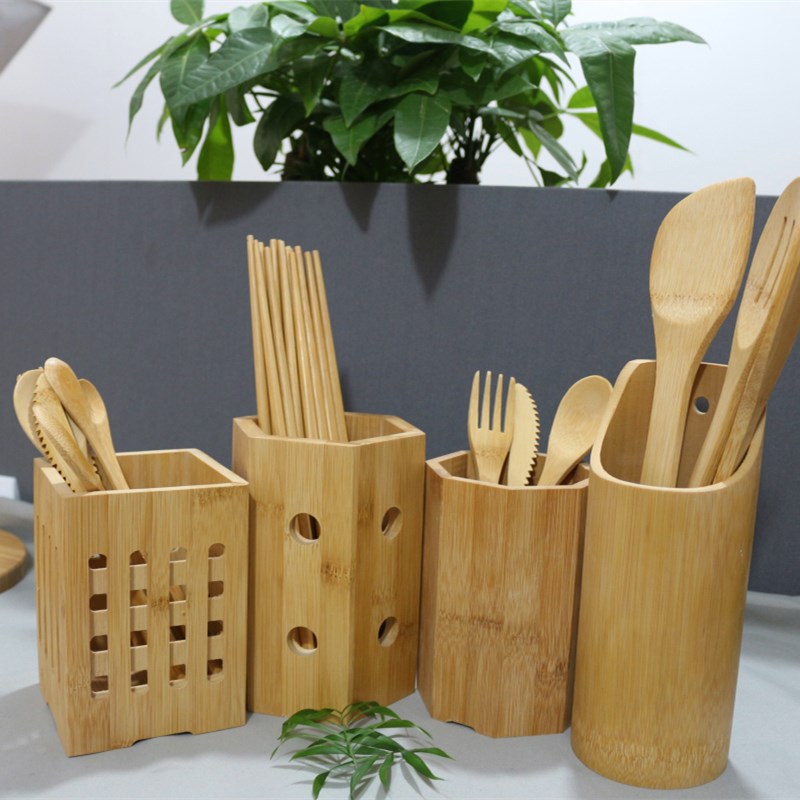 Chopsticks container Multi-functional bamboo chopsticks container with circular chopsticks drainer Chopsticks container hollow chopsticks container