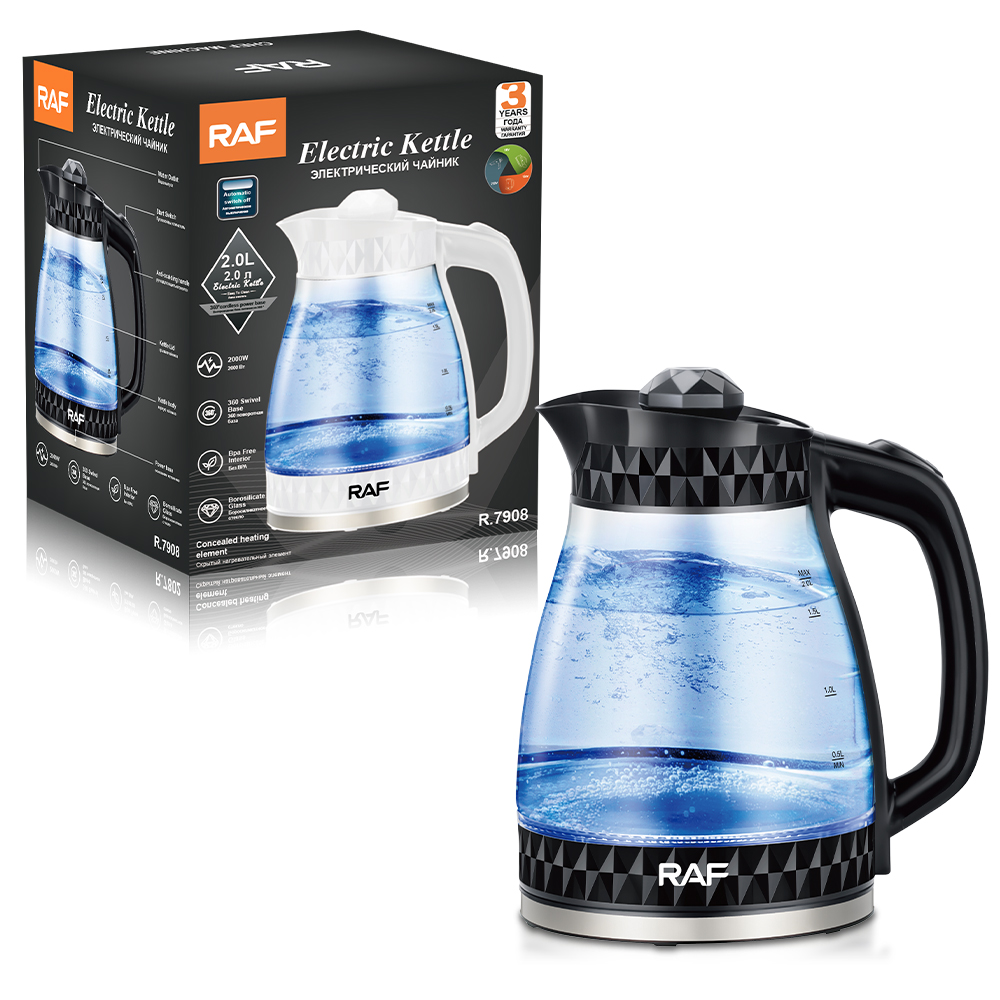 RAF European Standard cross-border transparent glass 2L electric kettle with automatic large-capacity multi-functional kettle overheat protection R.7908 Specification drawing