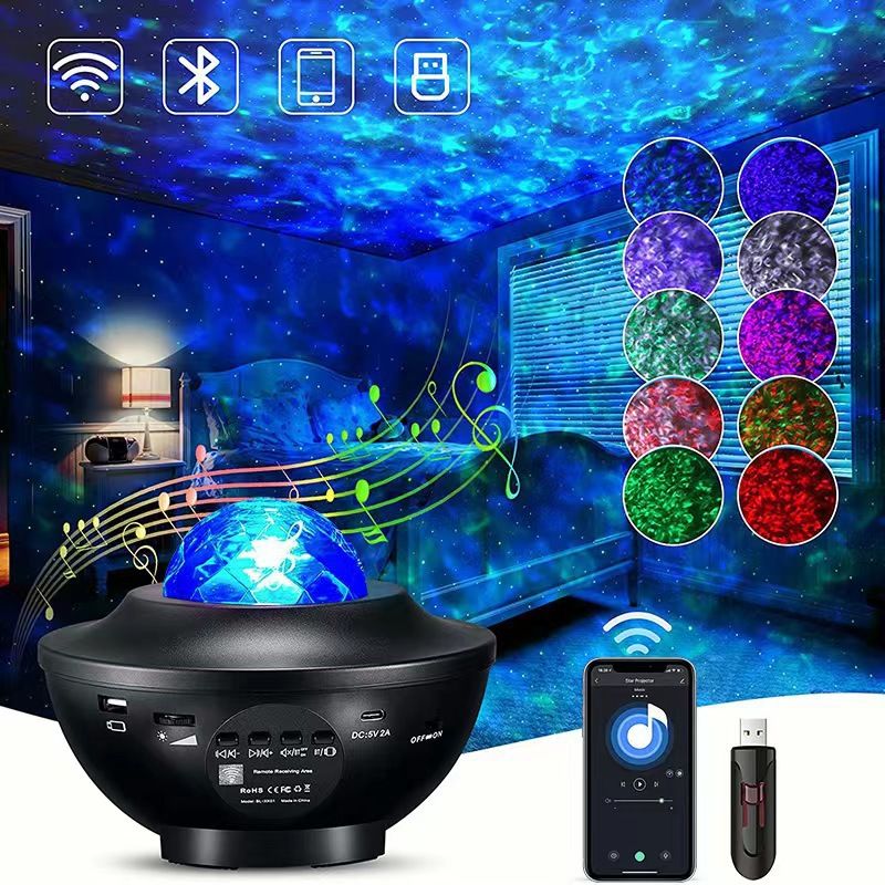 LED starry sky projection light, usb remote control, Bluetooth music, water ripple starry sky light, D light, laser light, Christmas light, night light details Picture