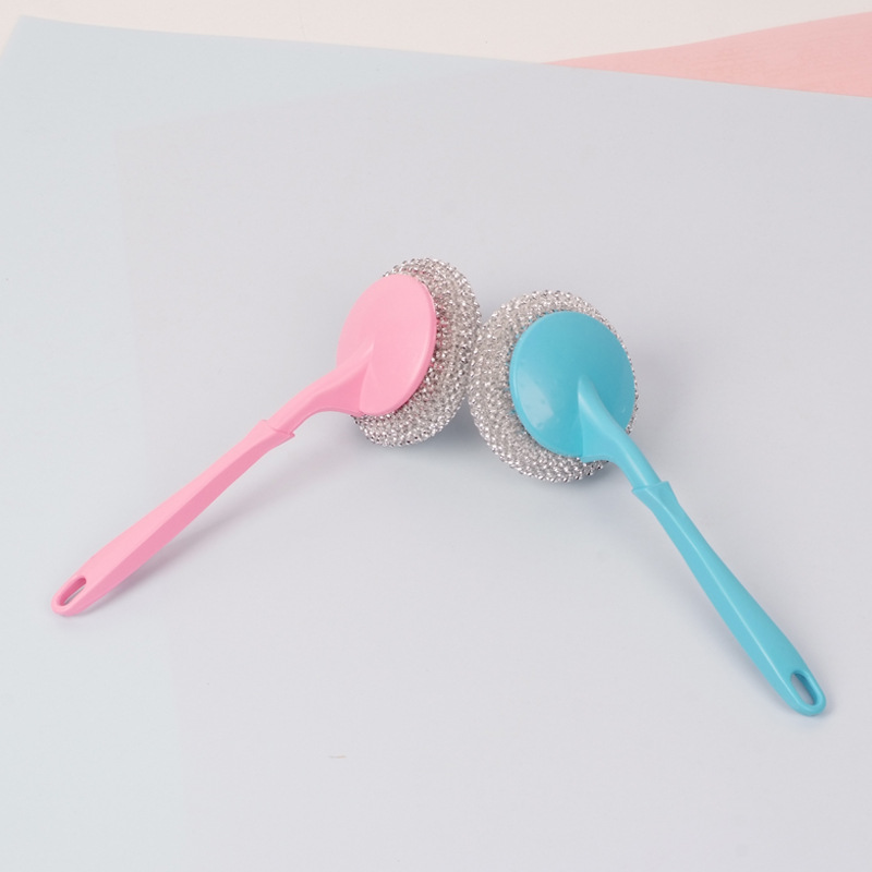 Wholesale of new household PET steel wool ball head non-stick oil pan brushes and dishwashing brushes from the original factory of gold and silver pan brushes Specification image