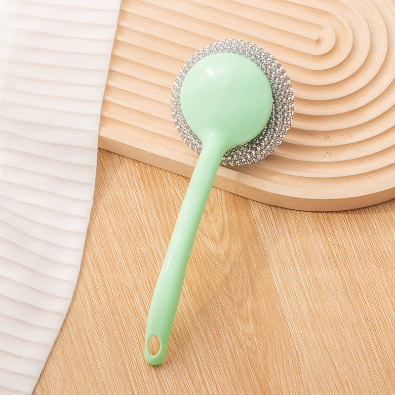 Wholesale of new household PET steel wool ball head non-stick oil pan brushes and dishwashing brushes from the original factory of gold and silver pan brushes details Picture