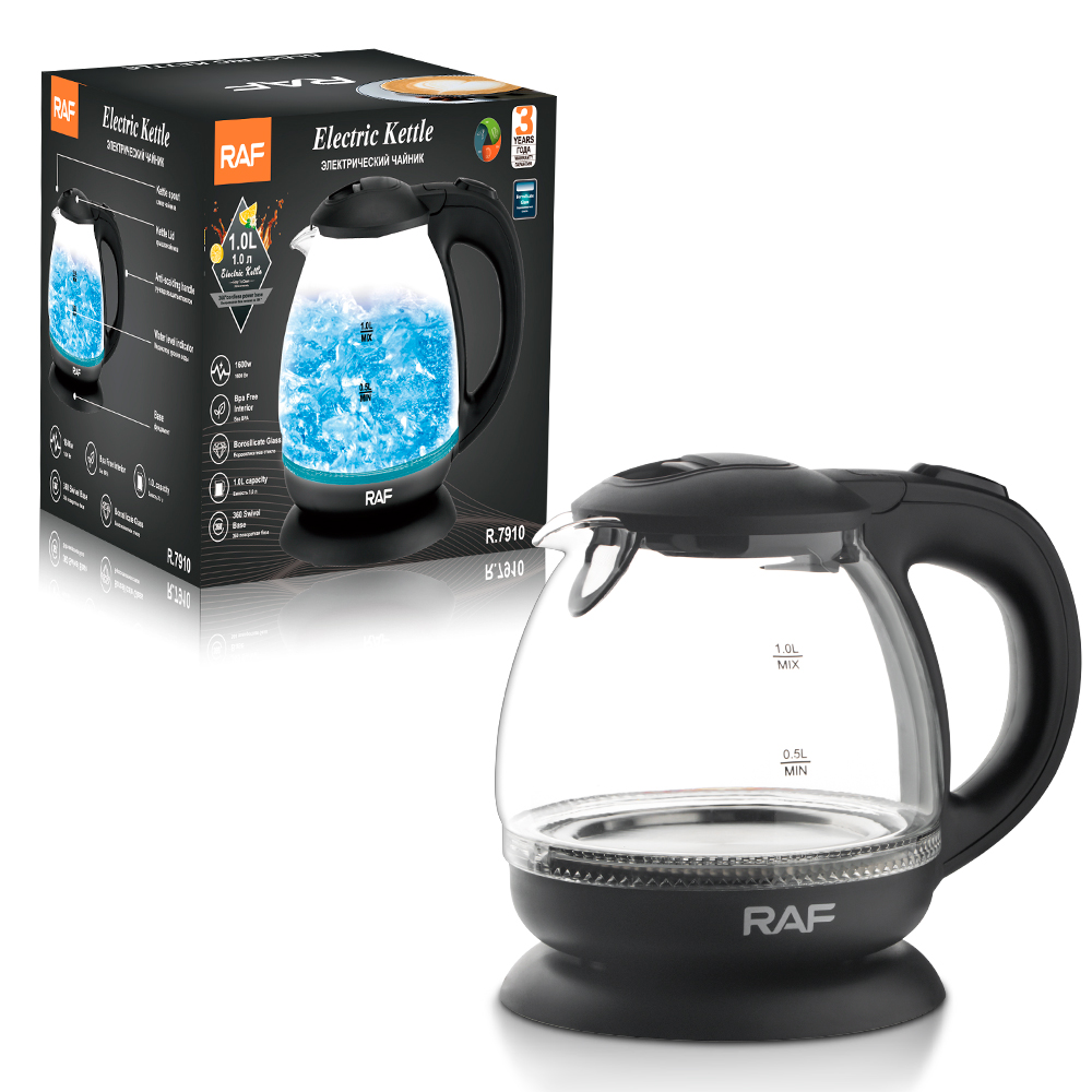 RAF European standard cross-border transparent glass kettle 1L electric kettle with automatic multi-functional kettle overheat protection details Picture