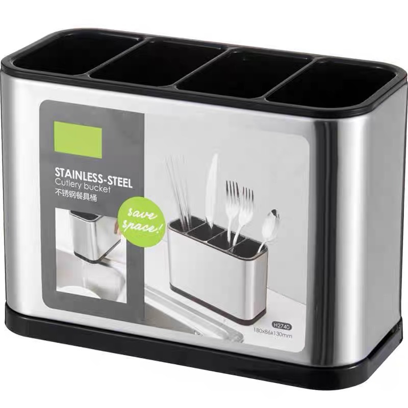 New cross-border kitchen and household stainless steel chopsticks and tableware multi-functional integrated draining and storage box, spoon and chopstick cage details Picture