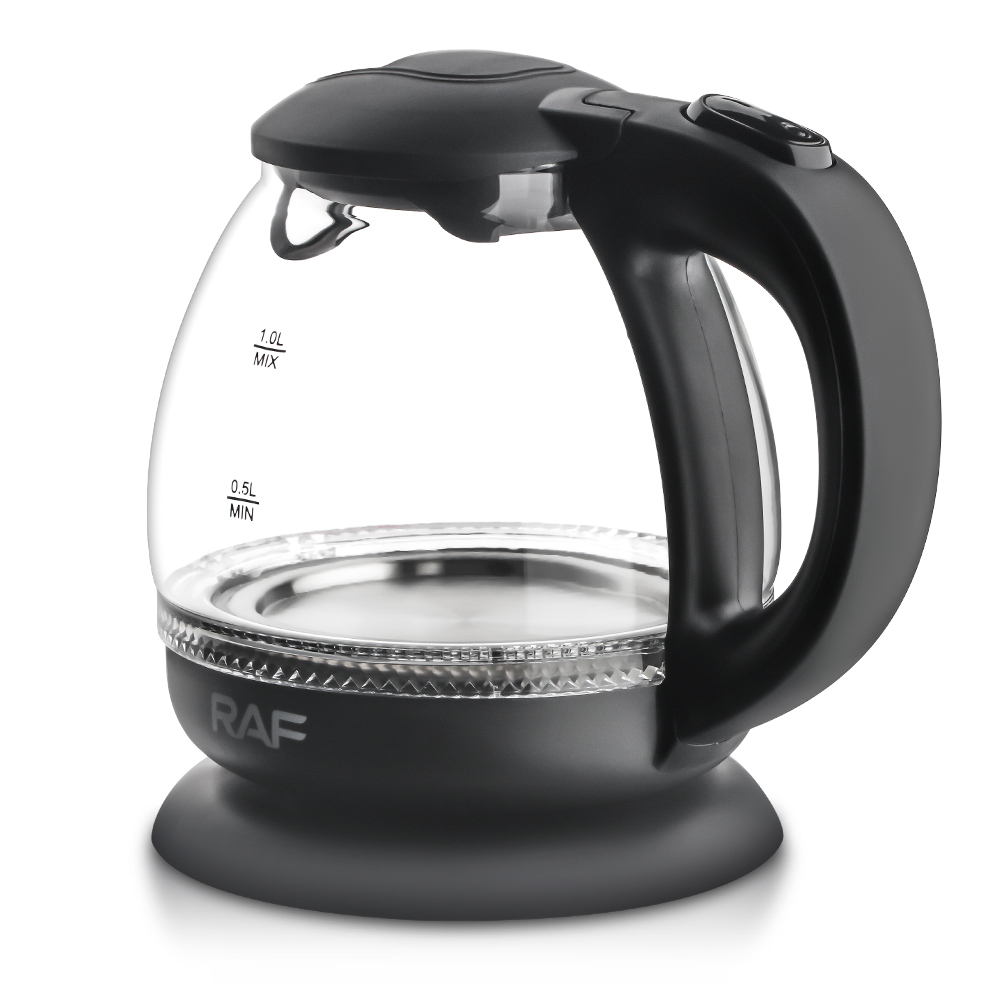 RAF European standard cross-border transparent glass kettle 1L electric kettle with automatic multi-functional kettle overheat protection Item Picture