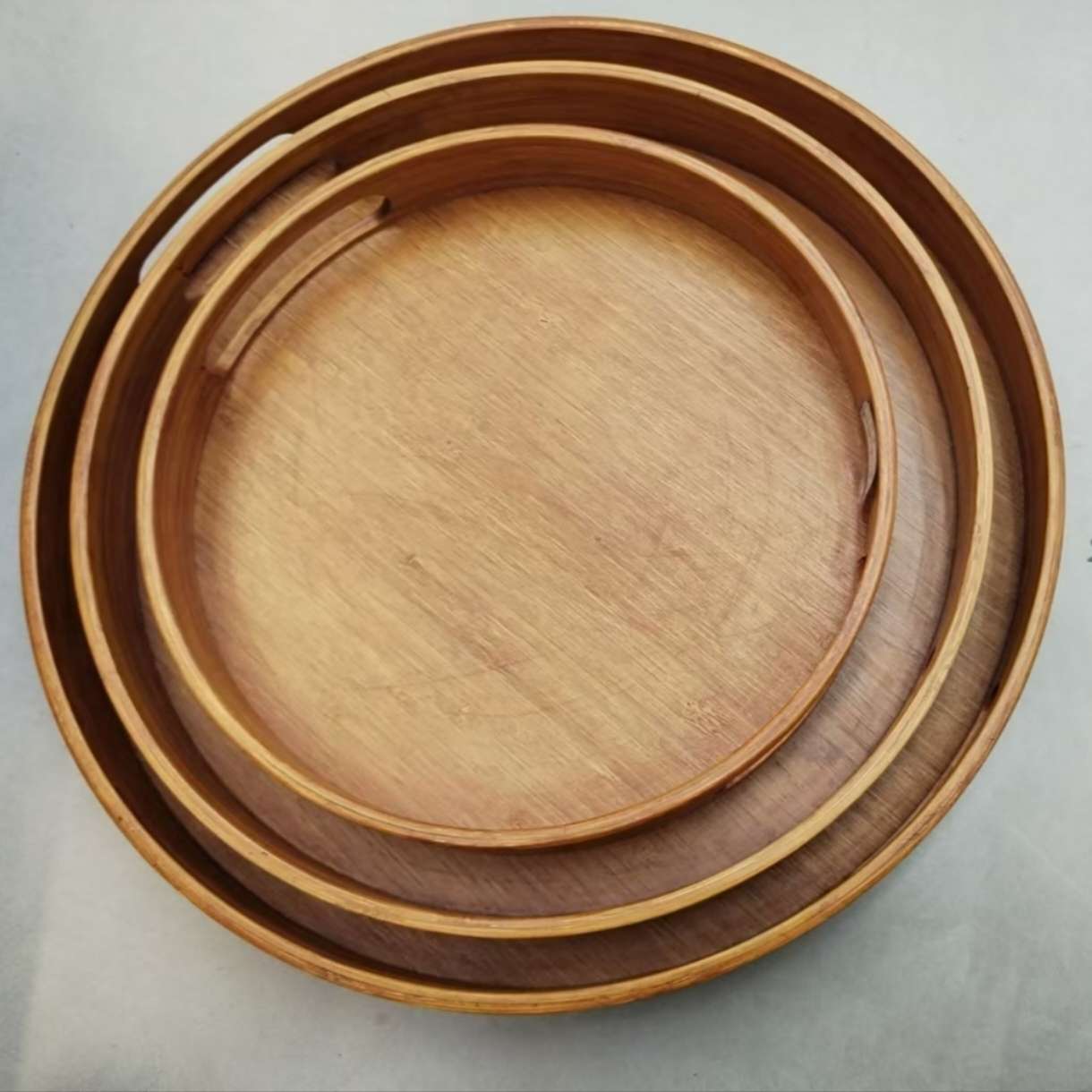 【 Jiehao Bamboo and Wood 】【2025 Bestseller 】 Products: Round Tray Three-piece set, round dinner plate, tea plate, home storage Plate, Coffee Shop cake Plate, Wooden packaging container