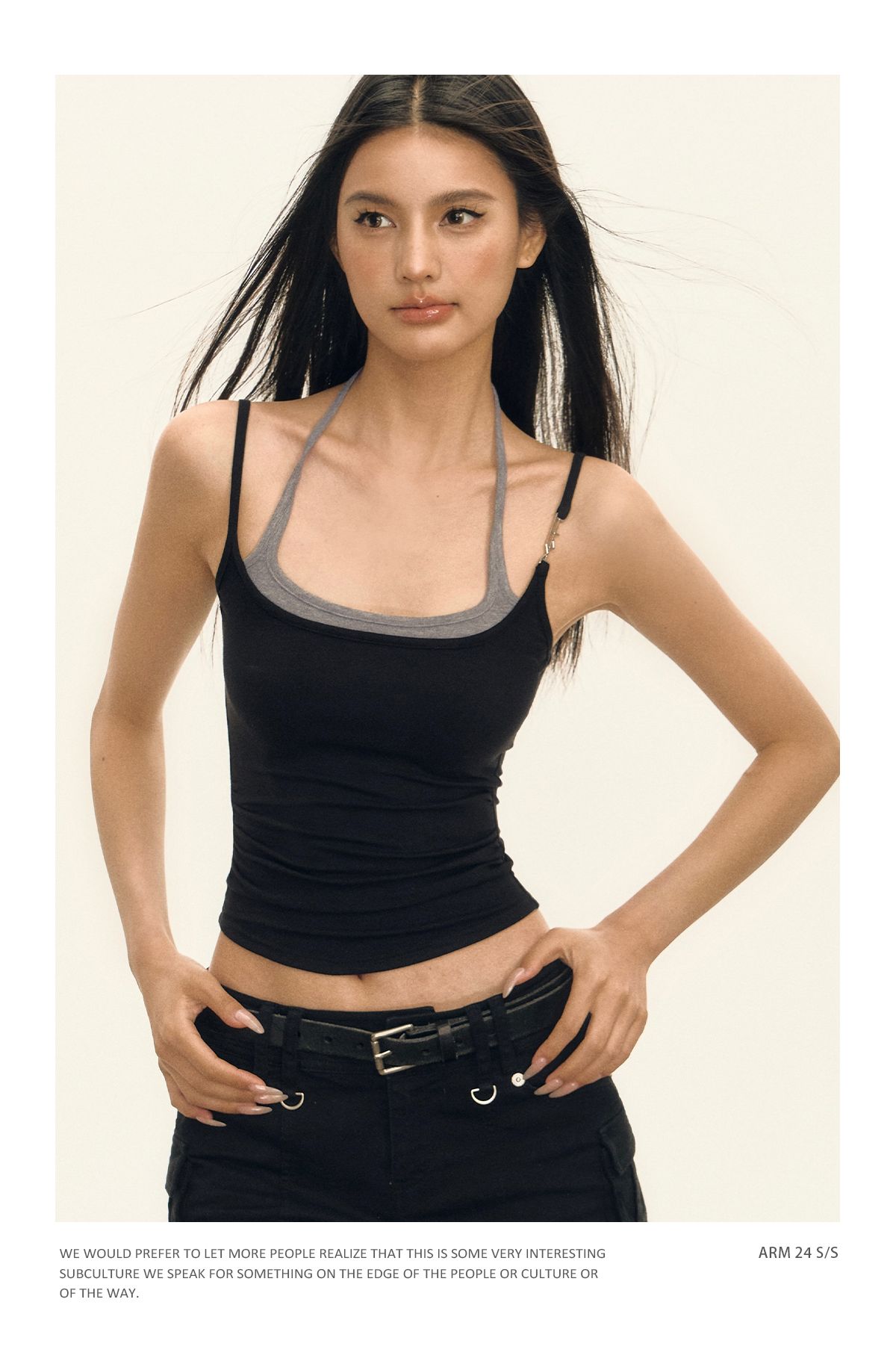 2024 Summer Slim rope Spice Girl style halter T-shirt for petite women, high street American waist-cinching leave, two short tank tops pic 1