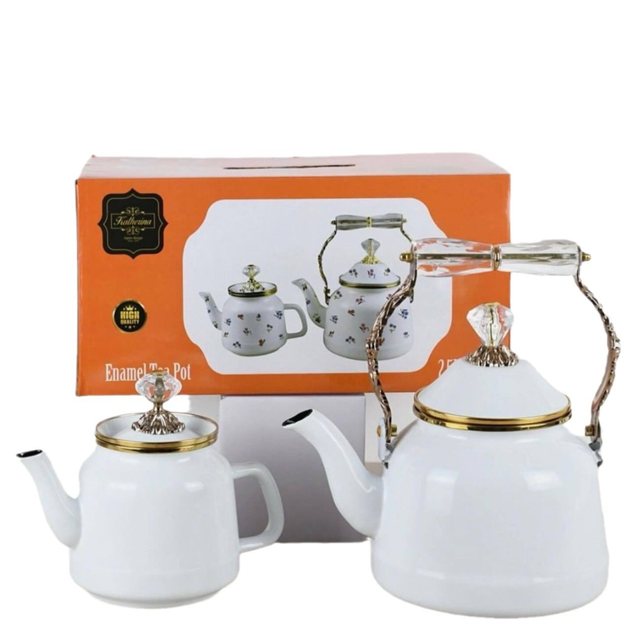 1L+2.5L mother and child teapot tea set, enamel Turkish style safe and environmentally friendly kitchenware gift box, small teapot Item Picture