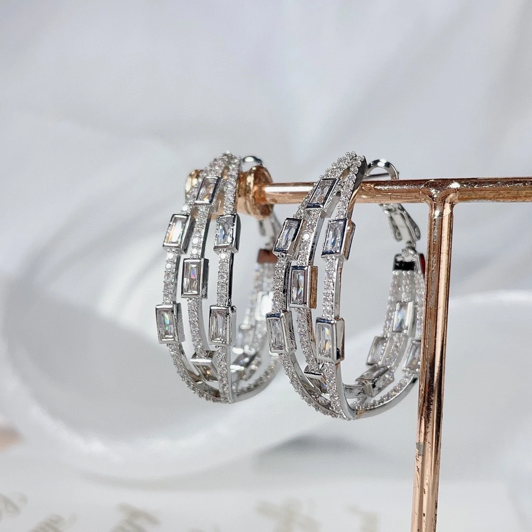 Fashionable and elegant colored gemstone hollowed-out line ear ring earrings, European and American micro-inlaid zircon earrings detail image 5