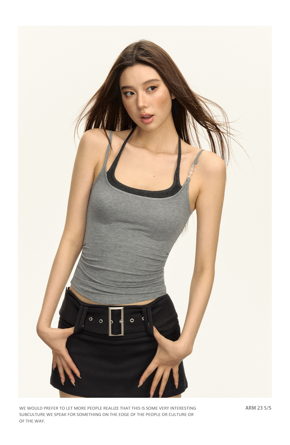 2024 Summer Slim rope Spice Girl style halter T-shirt for petite women, high street American waist-cinching leave, two short tank tops pic 2