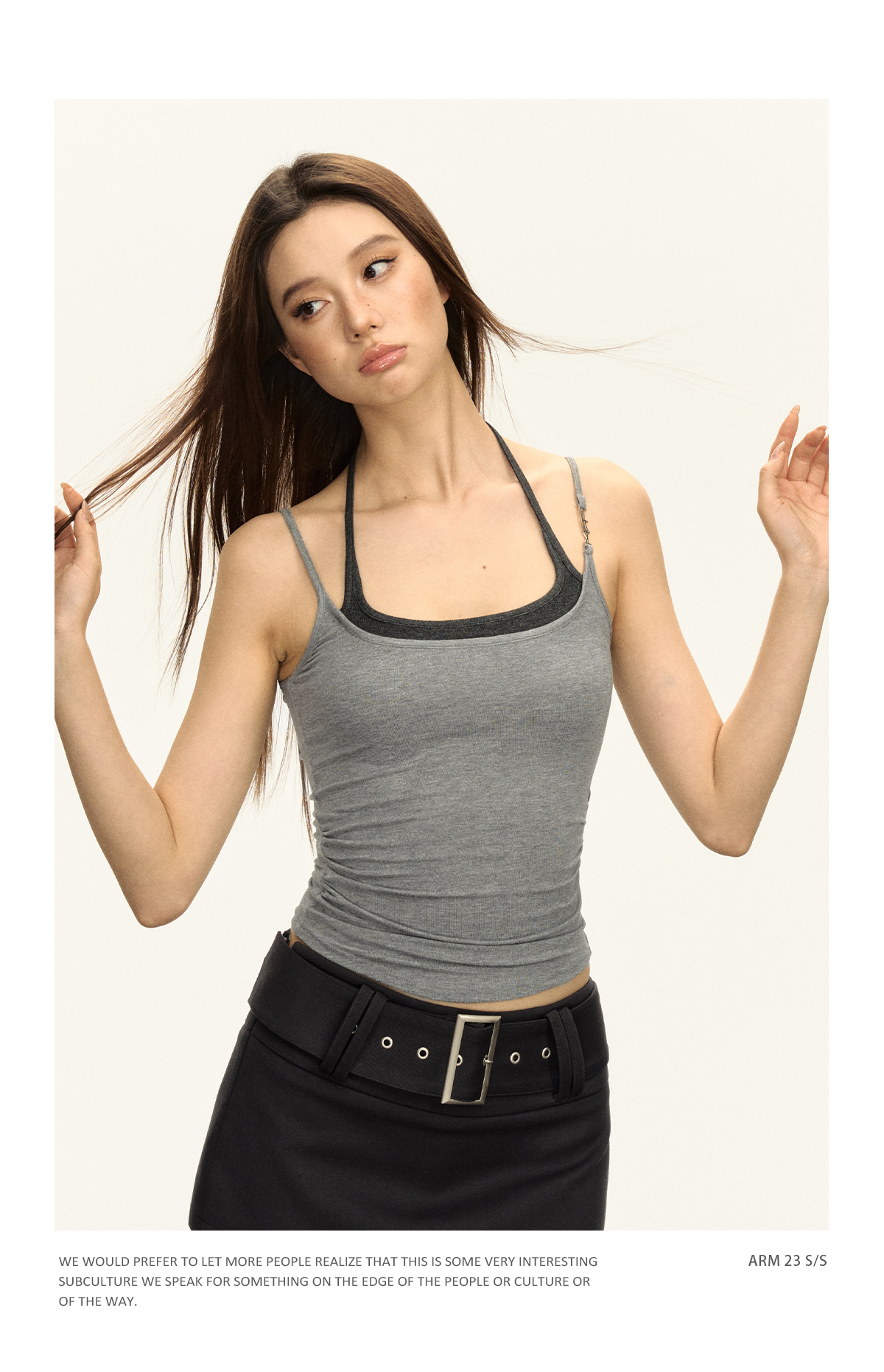 2024 Summer Slim rope Spice Girl style halter T-shirt for petite women, high street American waist-cinching leave, two short tank tops pic 11