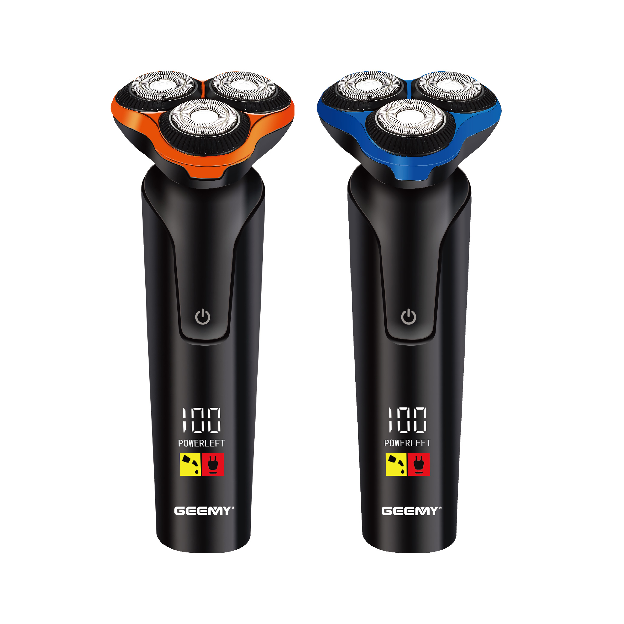 Geemy 9010 Stainless Steel Floating 3-Head Electric Shaver Full Body Washed Led Digital Display Shaver details Picture