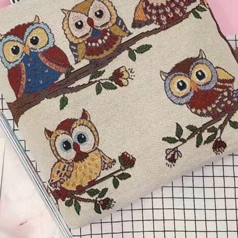 布包休闲购物袋刺绣猫头鹰粗绳布包文艺单肩大容量托特包帆布女包手提大包