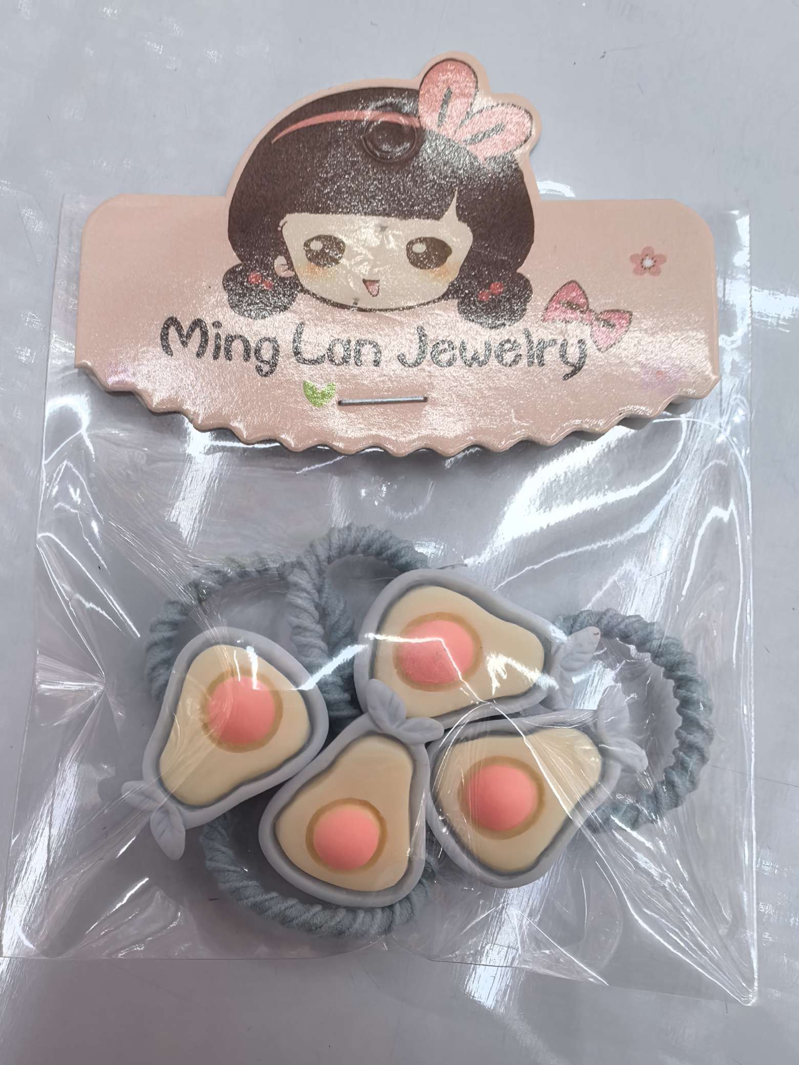 最近流行款五款一卡的四个小树脂包装，皮筋是毛巾圈3007B茗兰饰品详情图2
