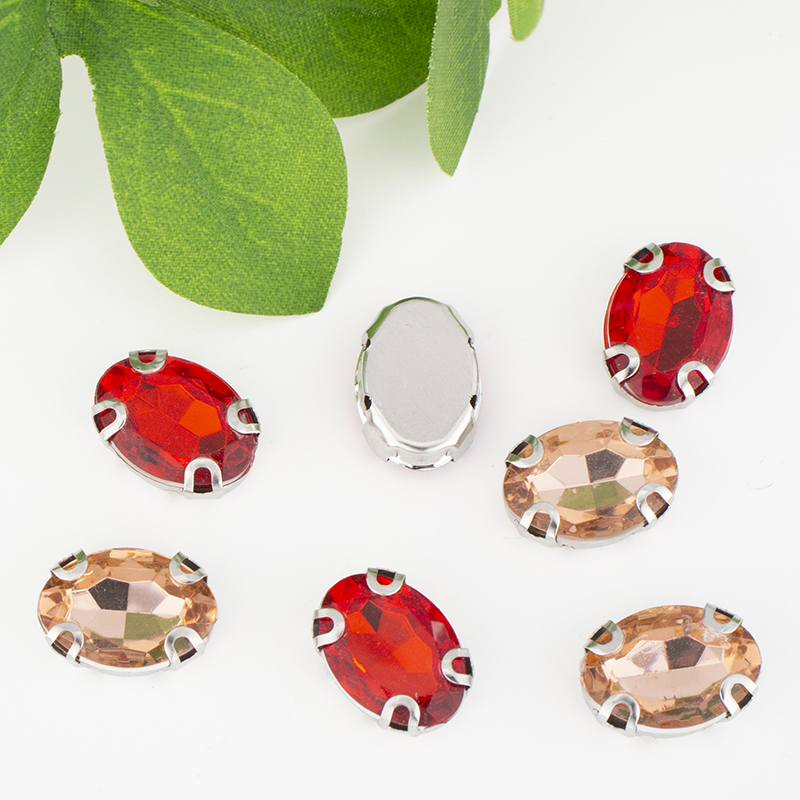 10*14mm oval claw drill, irregular-shaped acrylic crystal drill, hand-sewn white k silver base, DIY clothing material accessories wholesale Item Picture