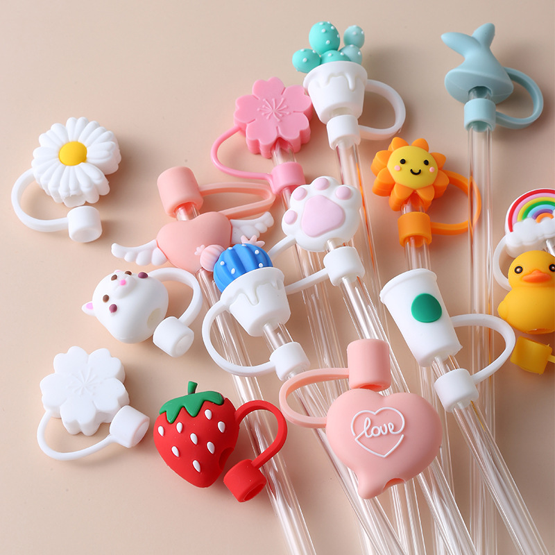 Creative cartoon straw dust cap cute fruit animal PVC three-dimensional soft glue universal straw dust cap wholesale