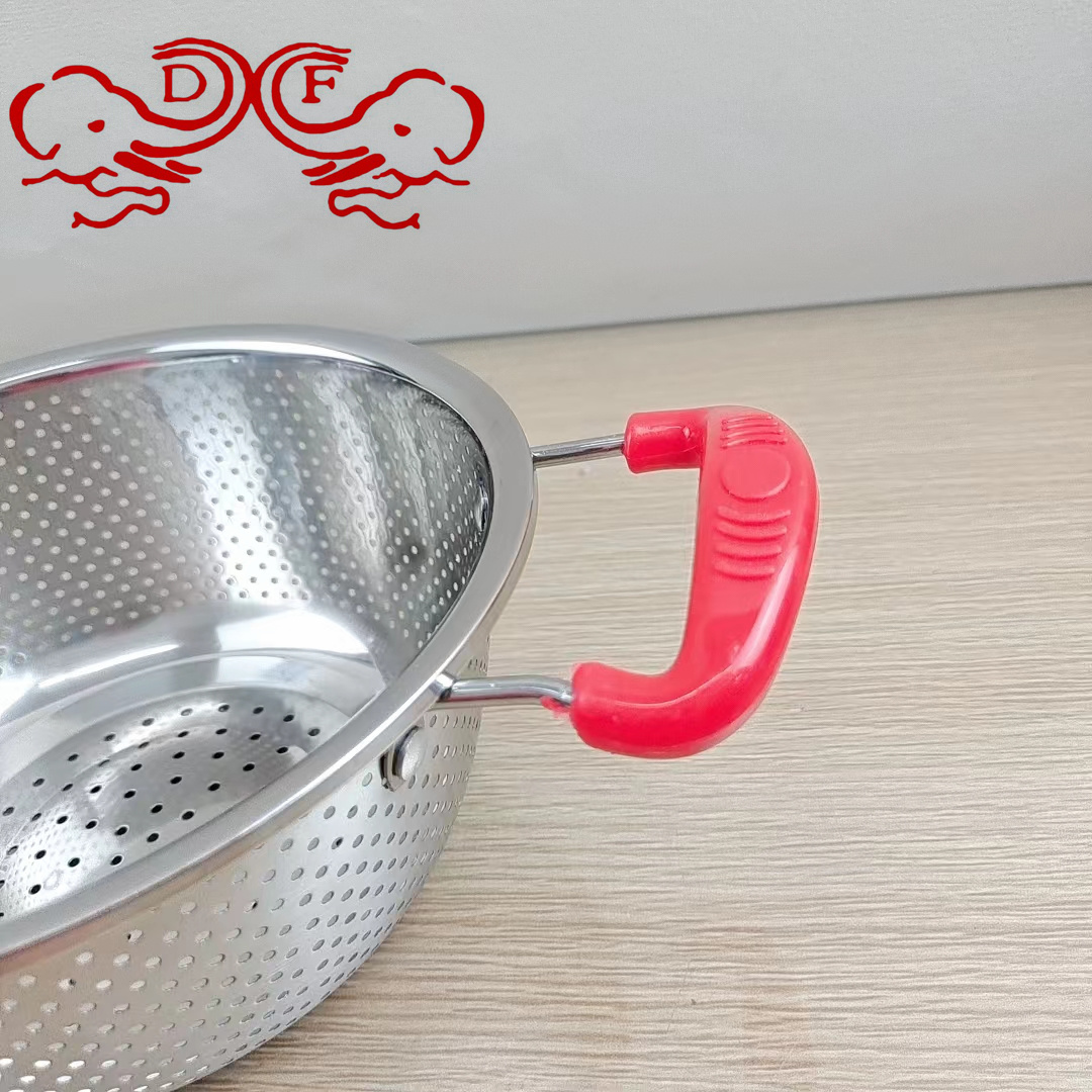 DF99060 stainless steel thickened double-ear drain basin, rice washing sieve, rice washing household vegetable basket, draining fruit basket, DF TRADINGHOUSE Specification image