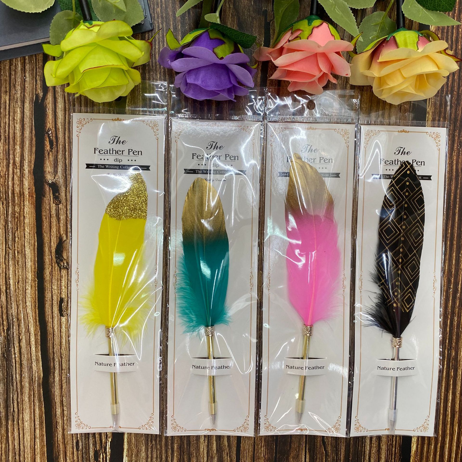 复古羽毛笔工艺笔圆珠笔 节日礼品笔
