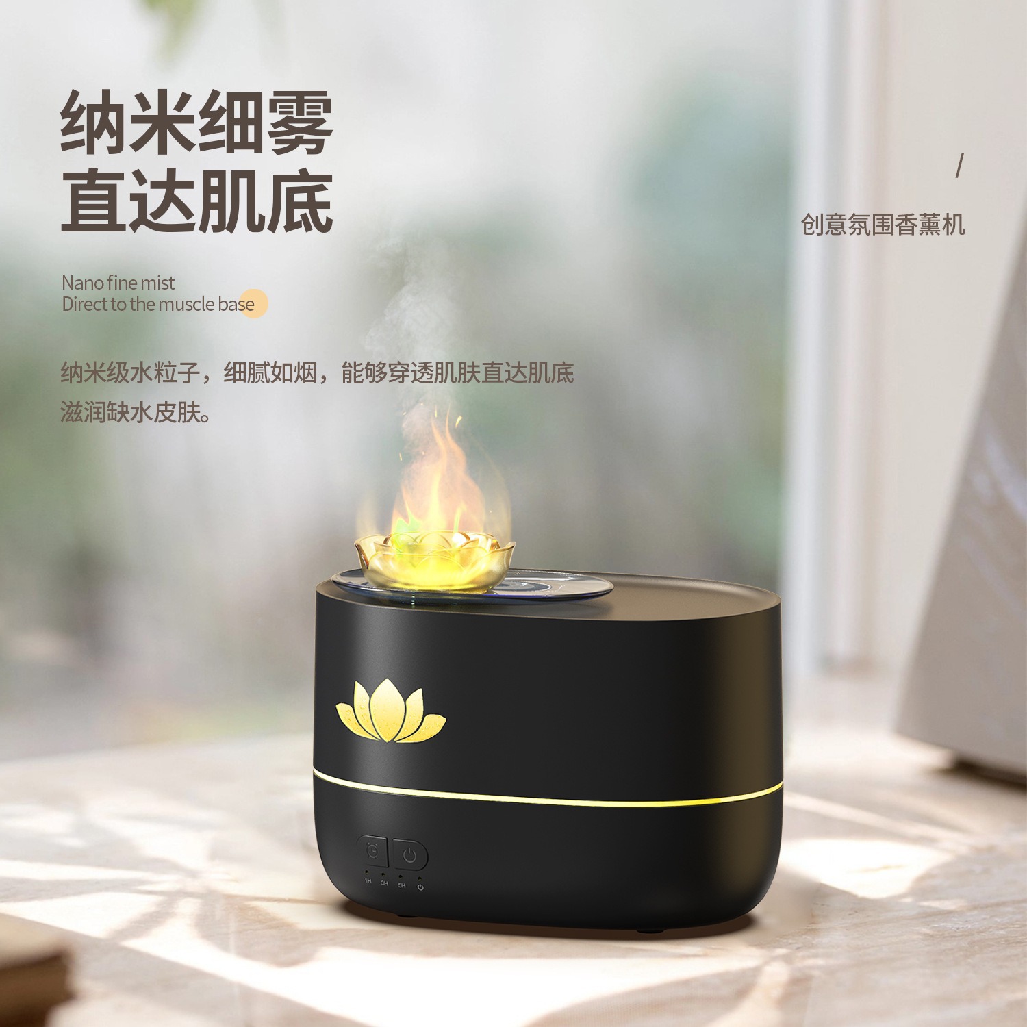 Creative Seven-color Lotus Aroma Diffuser, usb Home and Office silent humidifier, Super thick fog Flame Aroma Diffuser Specification image