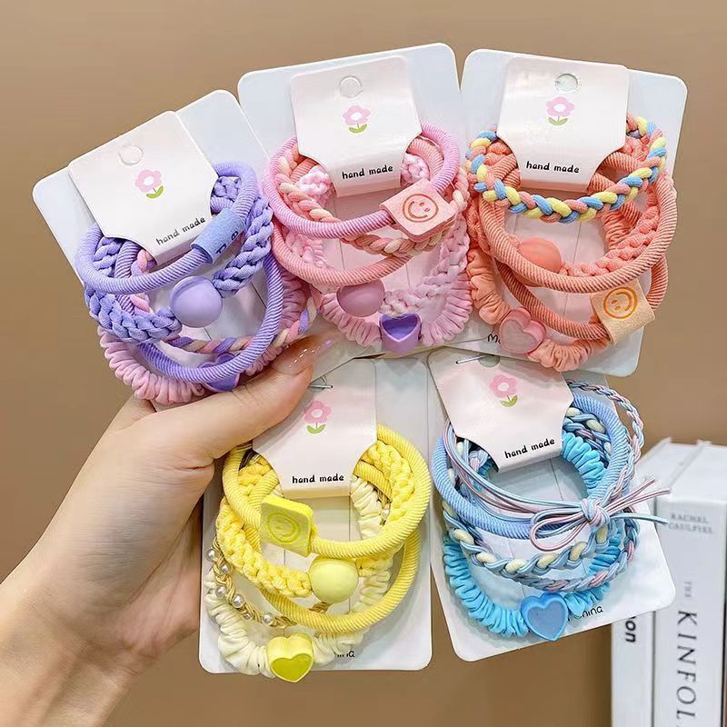 Korean-style children's hair band set, high appearance level, girl's smiling face heart-shaped hair band, cute little girl rubber band hair accessory detail image 3