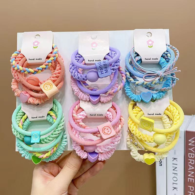 Korean-style children's hair band set, high appearance level, girl's smiling face heart-shaped hair band, cute little girl rubber band hair accessory