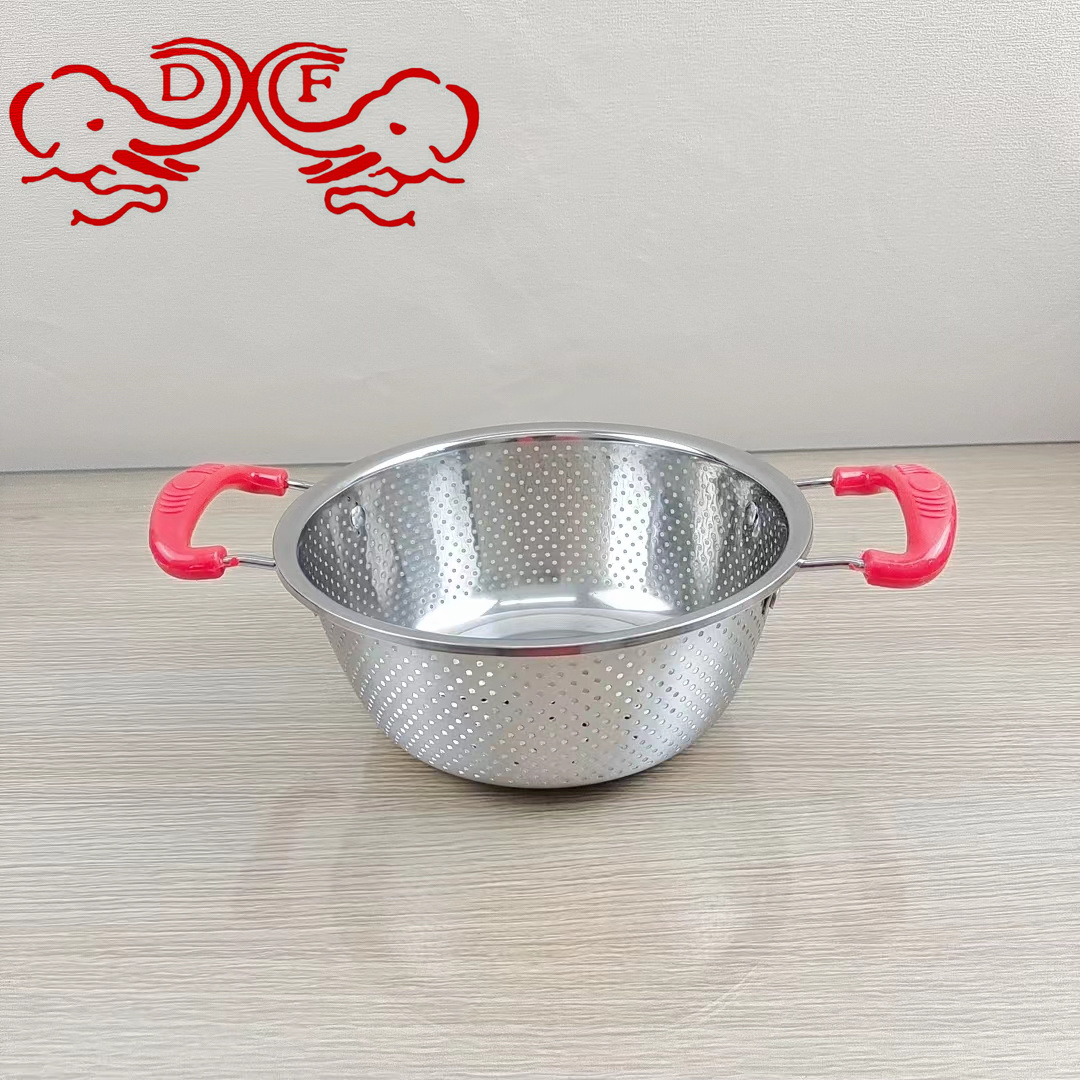 DF99060 stainless steel thickened double-ear drain basin, rice washing sieve, rice washing household vegetable basket, draining fruit basket, DF TRADINGHOUSE