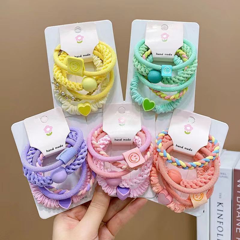 Korean-style children's hair band set, high appearance level, girl's smiling face heart-shaped hair band, cute little girl rubber band hair accessory detail image 2
