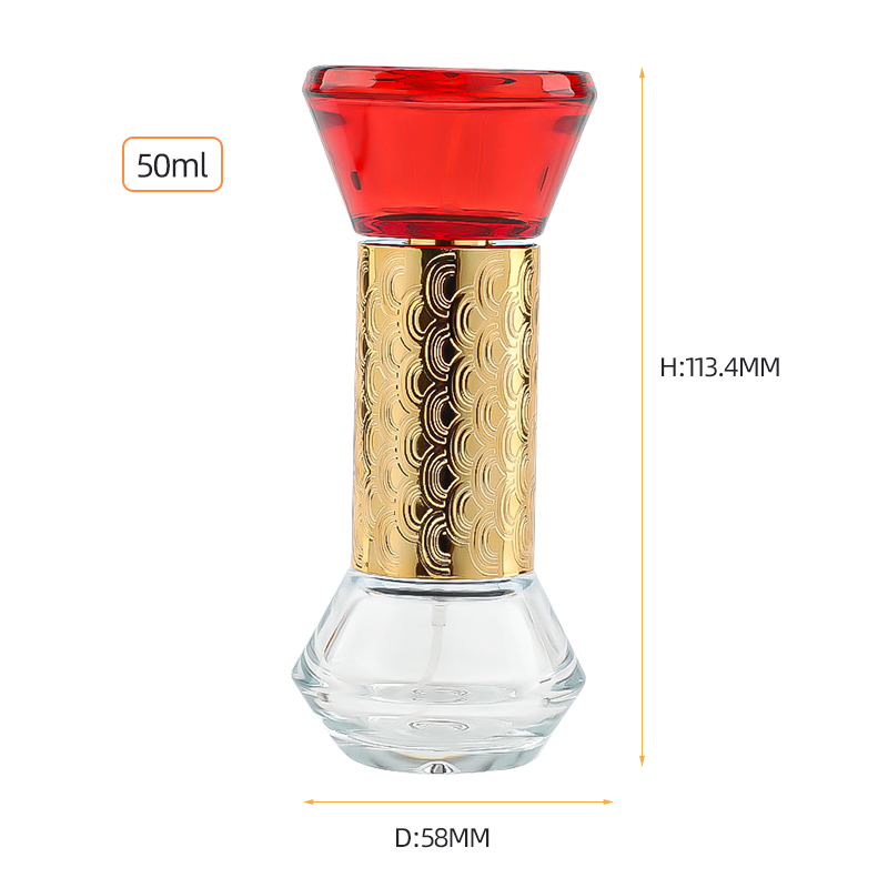 30ml screw-mouthed perfume bottle, 6-color mixed, golden cylindrical cap press spray, Middle Eastern-style glass bottle