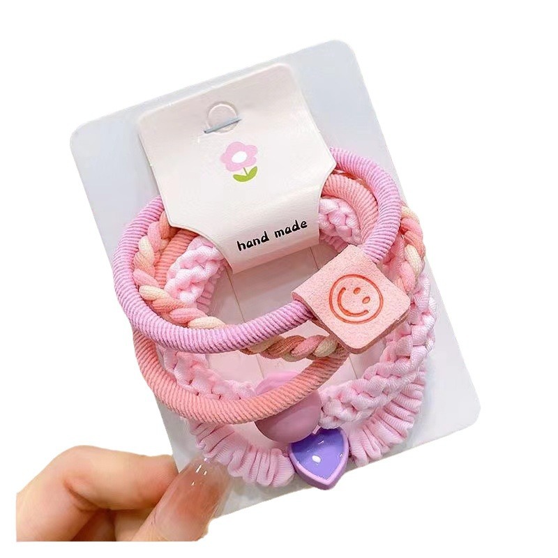 Korean-style children's hair band set, high appearance level, girl's smiling face heart-shaped hair band, cute little girl rubber band hair accessory Item Picture