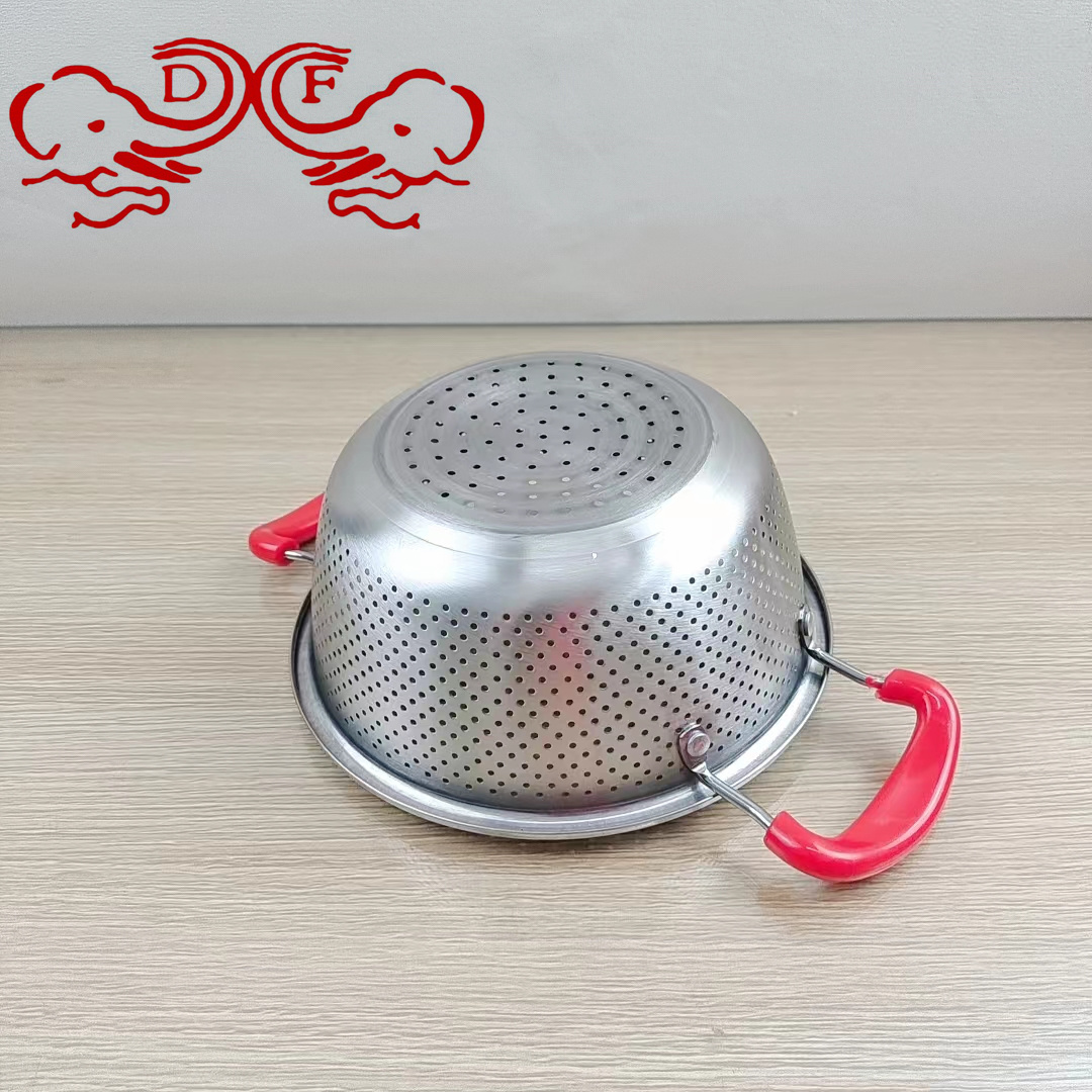 DF99060 stainless steel thickened double-ear drain basin, rice washing sieve, rice washing household vegetable basket, draining fruit basket, DF TRADINGHOUSE Item Picture
