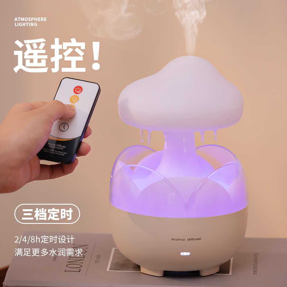 New raindrop humidifier, small automatic spray, essential oil, ambient light and aroma diffuser for home bedrooms Application Scenario
