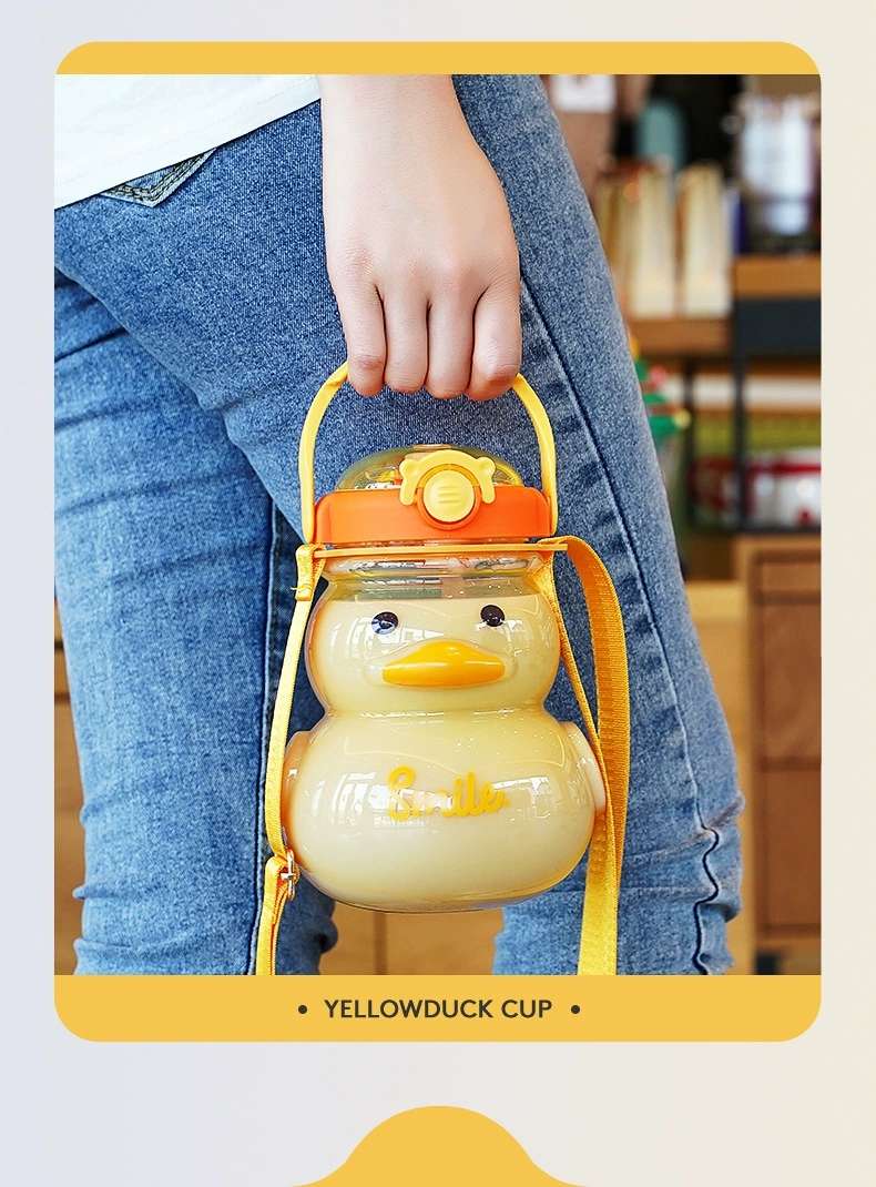 H185- Plastic Space Duck Single Drink, Cute Little yellow Duck Water Cup, Straw, portable Student Large Belly cup, Children's Water Bottle, Summer Large capacity Plastic cup detail image 12