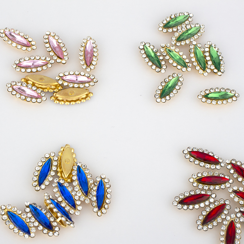 Yiwu accessories 4X15 horse eye sunflower claw diamond acrylic gold base copper claw support DIY clothing, shoes and bags hand-sewn diamond Item Picture