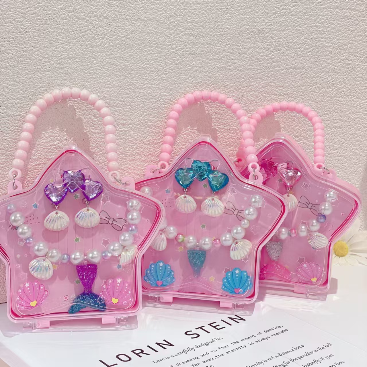 2024 New Style Girl Cartoon Necklace Ear clip Ring Set Gift Box, Cute Little Girl Children's hair accessory jewelry box, Baby Birthday gift for girls details Picture