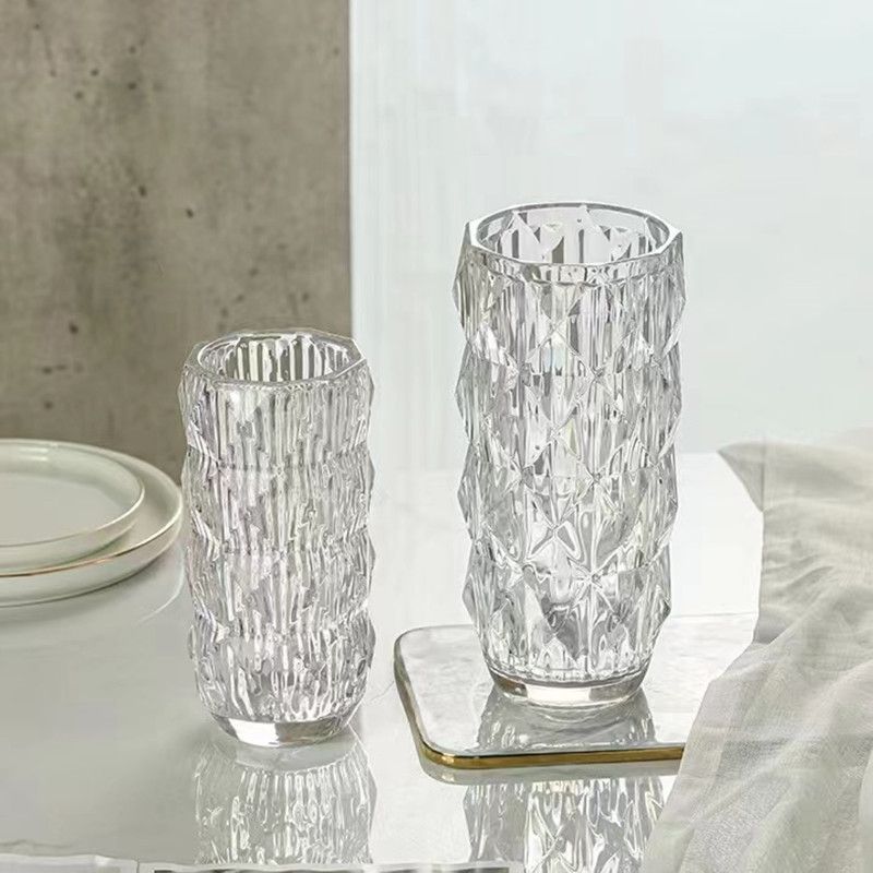 卢梭玻璃花瓶ins风水晶花瓶轻奢插花瓶高级感透明简约客厅装饰