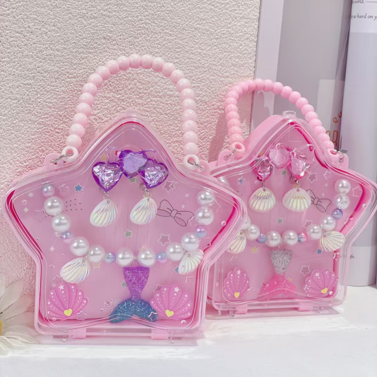 2024 New Style Girl Cartoon Necklace Ear clip Ring Set Gift Box, Cute Little Girl Children's hair accessory jewelry box, Baby Birthday gift for girls Item Picture