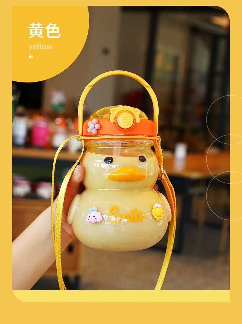 H185- Plastic Space Duck Single Drink, Cute Little yellow Duck Water Cup, Straw, portable Student Large Belly cup, Children's Water Bottle, Summer Large capacity Plastic cup detail image 15
