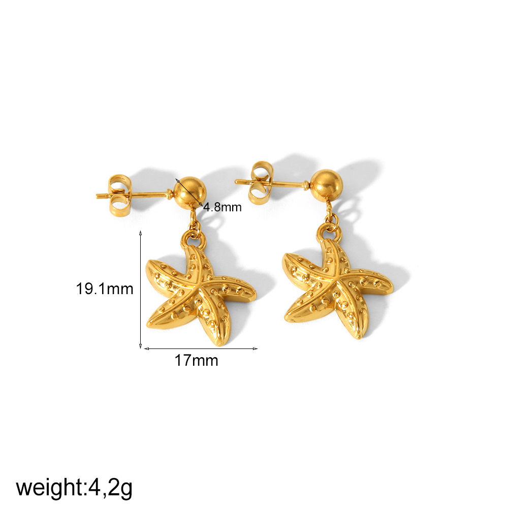 European and American light luxury style fashionable ocean series accessories, stainless steel shell earrings, golden gold-plated starfish stud earrings for women detail image 2