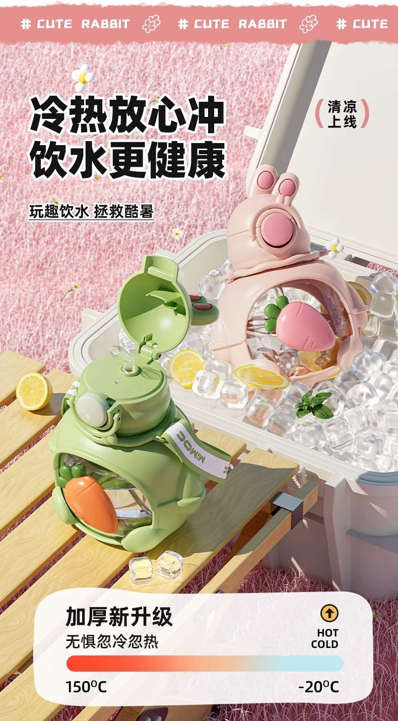 H185-兔墩墩塑料杯 可爱兔子儿童水杯学生夏高颜值大容量便携水杯塑料水杯夏季大容量塑料杯详情图3