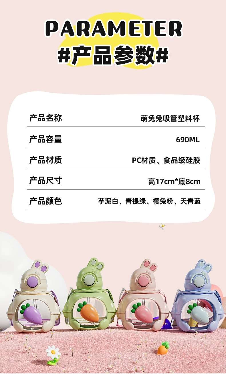 H185-兔墩墩塑料杯 可爱兔子儿童水杯学生夏高颜值大容量便携水杯塑料水杯夏季大容量塑料杯详情图18