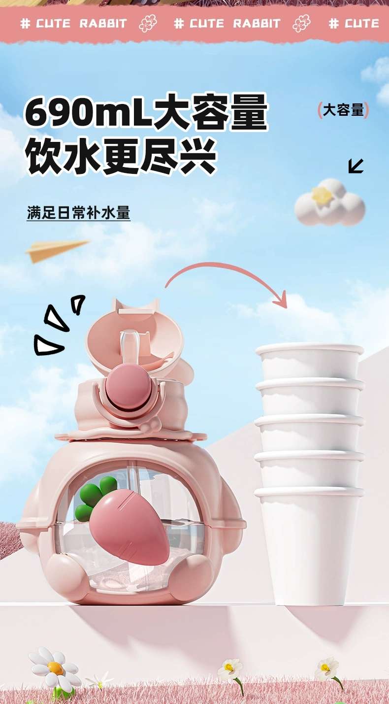 H185-兔墩墩塑料杯 可爱兔子儿童水杯学生夏高颜值大容量便携水杯塑料水杯夏季大容量塑料杯详情图6