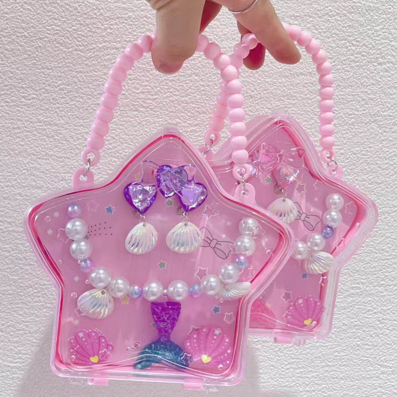 2024 New Style Girl Cartoon Necklace Ear clip Ring Set Gift Box, Cute Little Girl Children's hair accessory jewelry box, Baby Birthday gift for girls Specification image