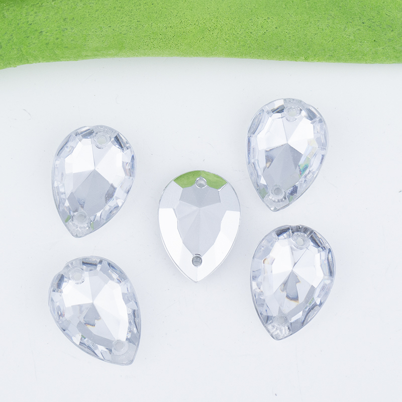 Pointed-bottom water drop hand-sewn acrylic drill double-hole irregular-shaped drill DIY handmade wedding dress accessories Item Picture