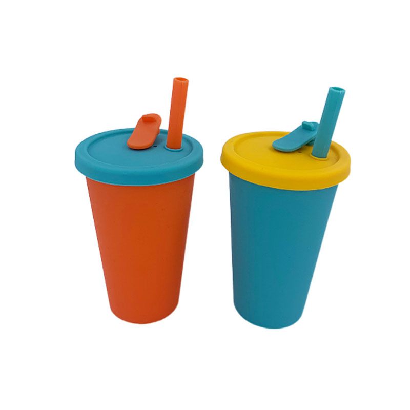 High appearance level children's straw cup, popular coffee cup, children's anti-drop water cup, creative travel cup, leak-proof silicone water cup Specification image