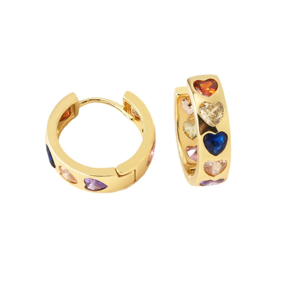 Cross-border bestseller colored zircon earrings, gold-plated double-row heart-shaped pendant earrings for women Specification image