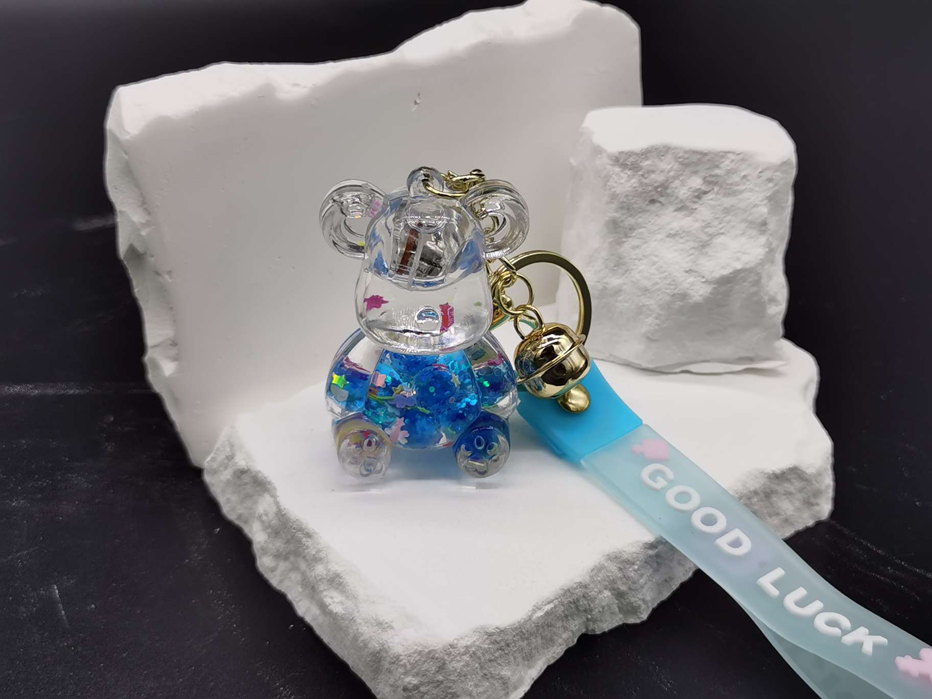 透明液体闪光卡通钥匙扣时尚百搭可爱钥匙扣女2024可爱白底实物图